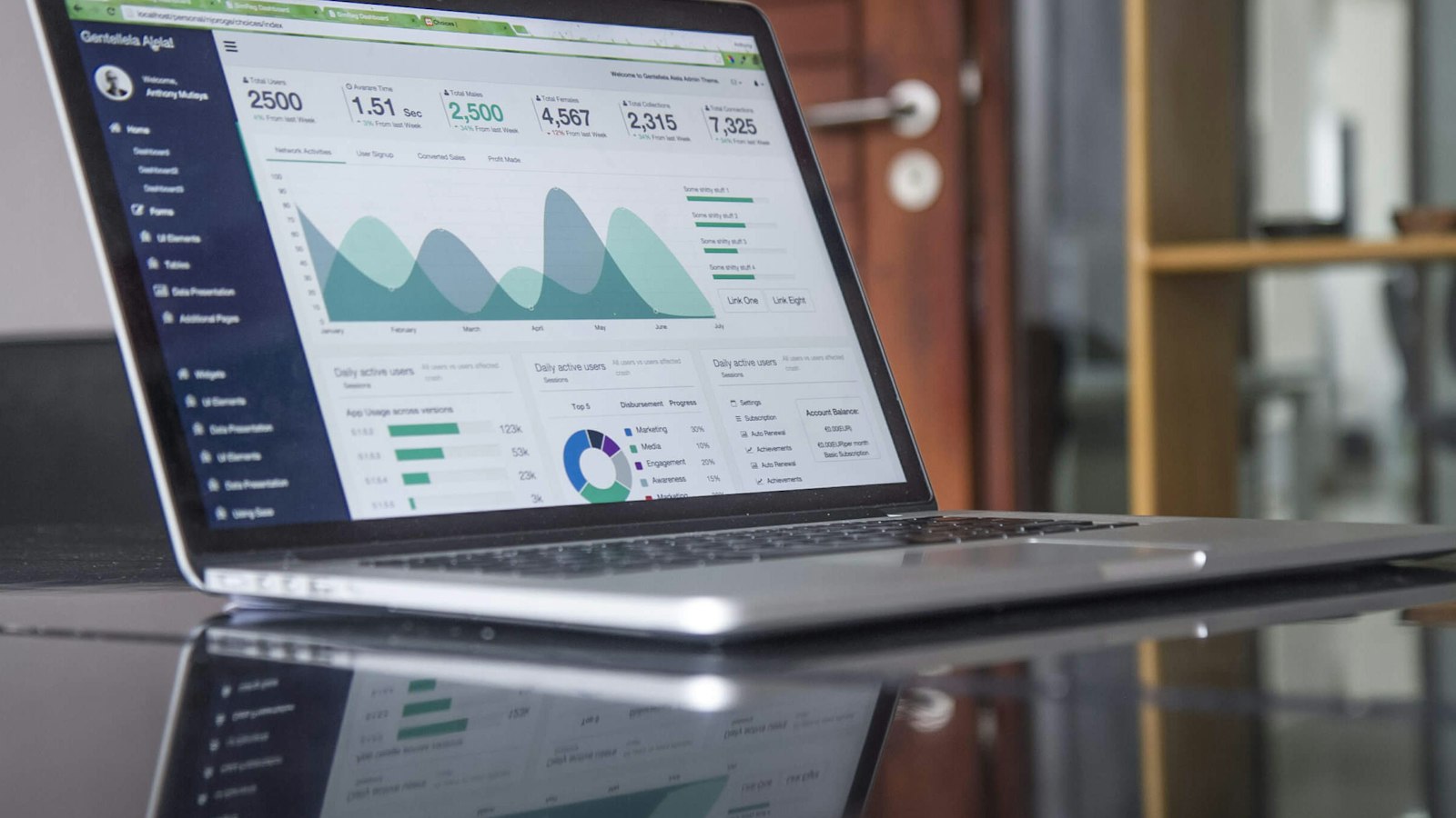 Website analytics charts on a laptop screen