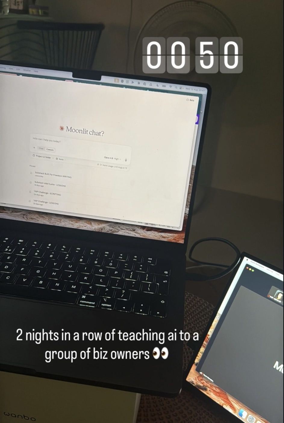 Ten to one in the morning, Claude open on the laptop: two nights in a row of teaching AI to a group of business owners